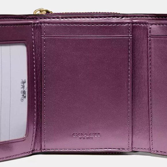 COACH Tri Wallet Metallic Leather Berry Classic "C" Brown NWT - Picture 9 of 12